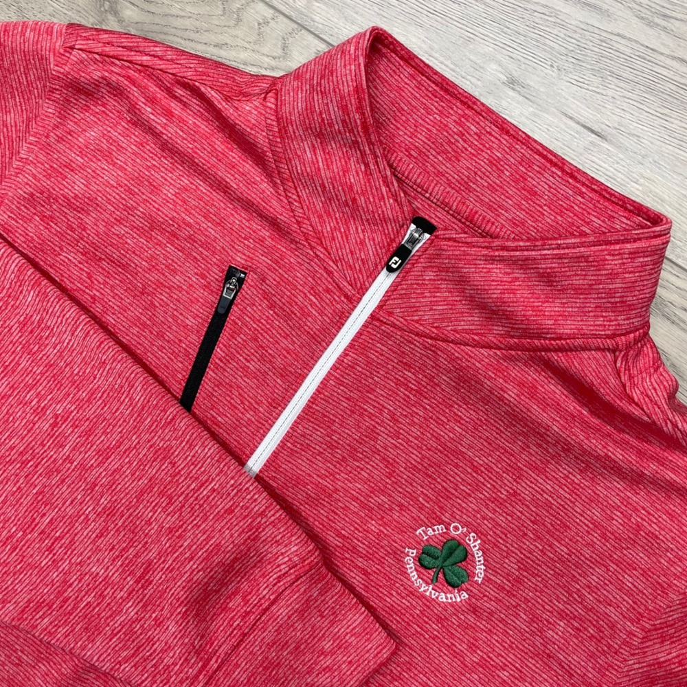 FootJoy 1/4 Zip Pullover Mens Large Red Tam O' Shanter Golf Heathered Golf Prep